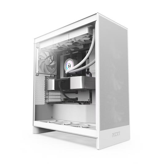 NZXT H7 Flow White - Matte White, Mesh Mid-Tower Case, Mini-ITX, Micro-ATX, ATX, and EATX (Up to 272mm), Includes 2x F120Q non RGB Fans