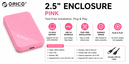 ORICO ENCLOSURE 2.5" PINK (DS200U3-US-BK-BP)