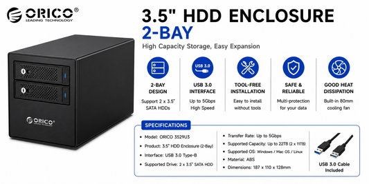 ORICO ENCLOSURE 3.5" 2BAY (AM2C3-2SN-GY-BP)