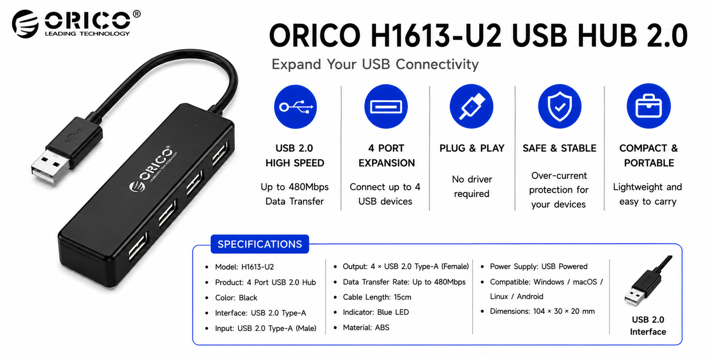 ORICO USB HUB 2.0 (FL01-BK-BP)