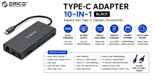 ORICO TYPEC ADAPTER 10IN1 BLACK (DM-5P-BK-BP)