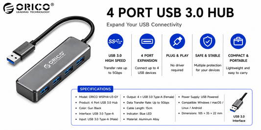 ORICO USB HUB GUN BLACK (P306-TUF-GAMING-M4-WIRELESS)