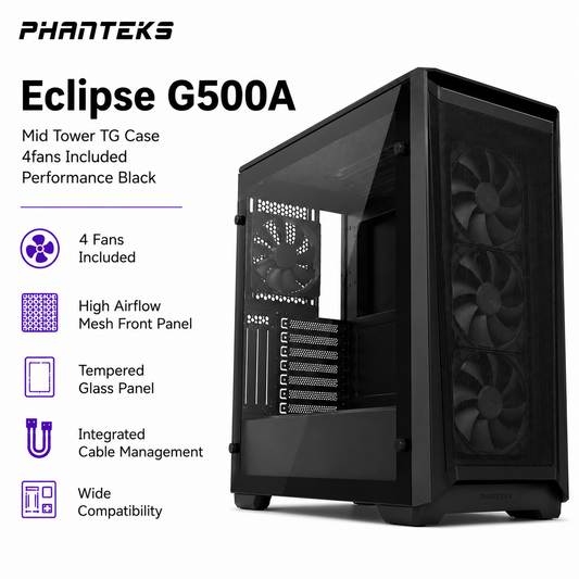 PHANTEKS Eclipse G500A Mid Tower TG Case 4fans Included - Performance Black (PH-EC200ATG_DBK01)