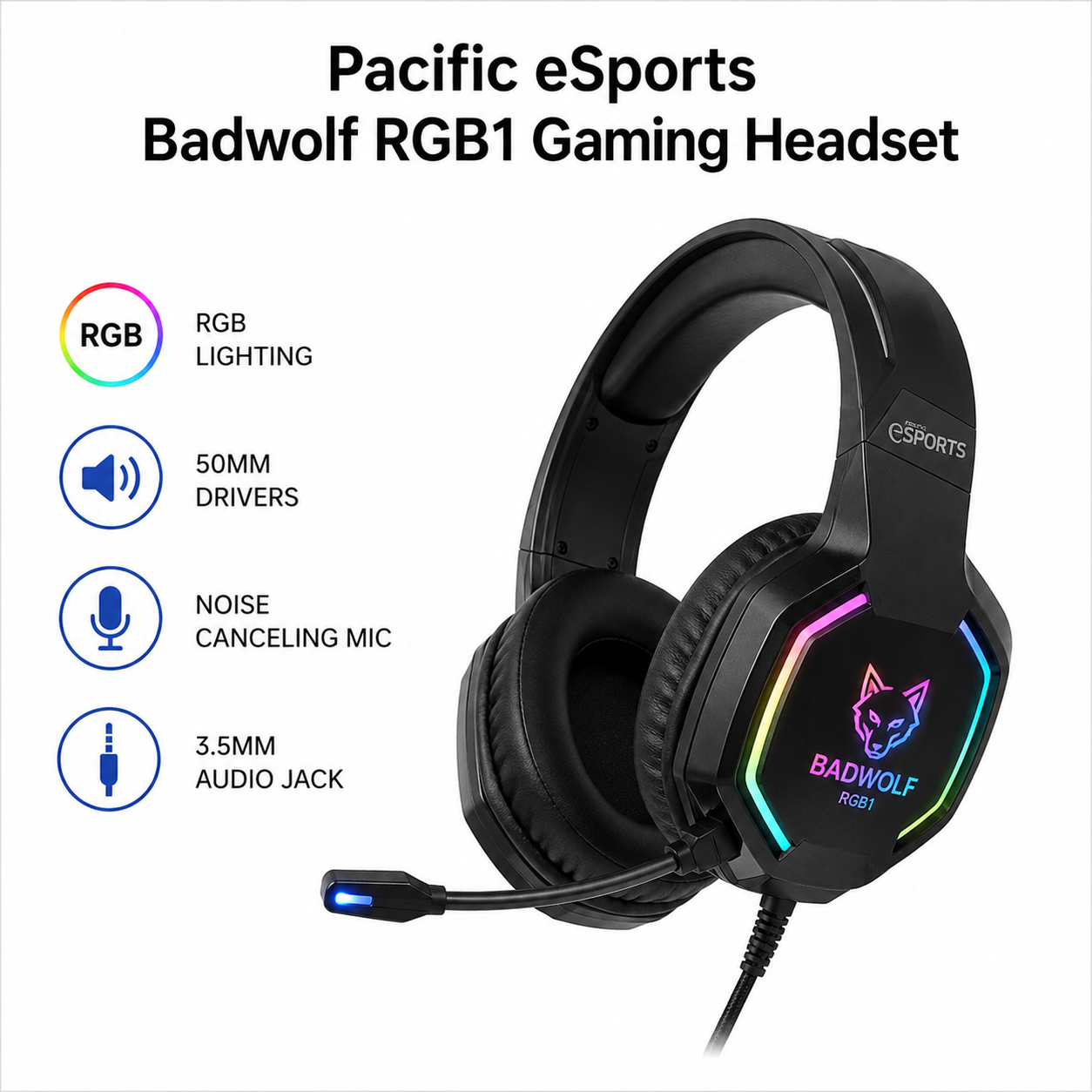 Pacific eSports Badwolf RGB1 Gaming Headset (NE6407S019K9-1043D)
