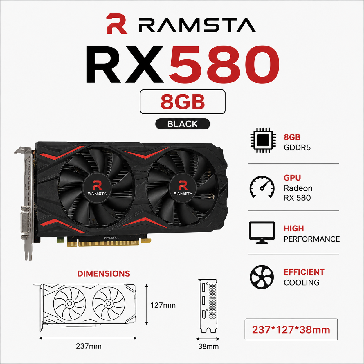 RAMSTA RX580 8GB 237*127*38mm Black (S800-128GB)