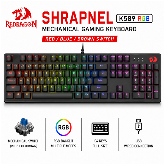 REDRAGON SHRAPNEL K589 RGB (Red/Blue/Brown Switch) - black Mechanical Gaming Keyboard (GS500)