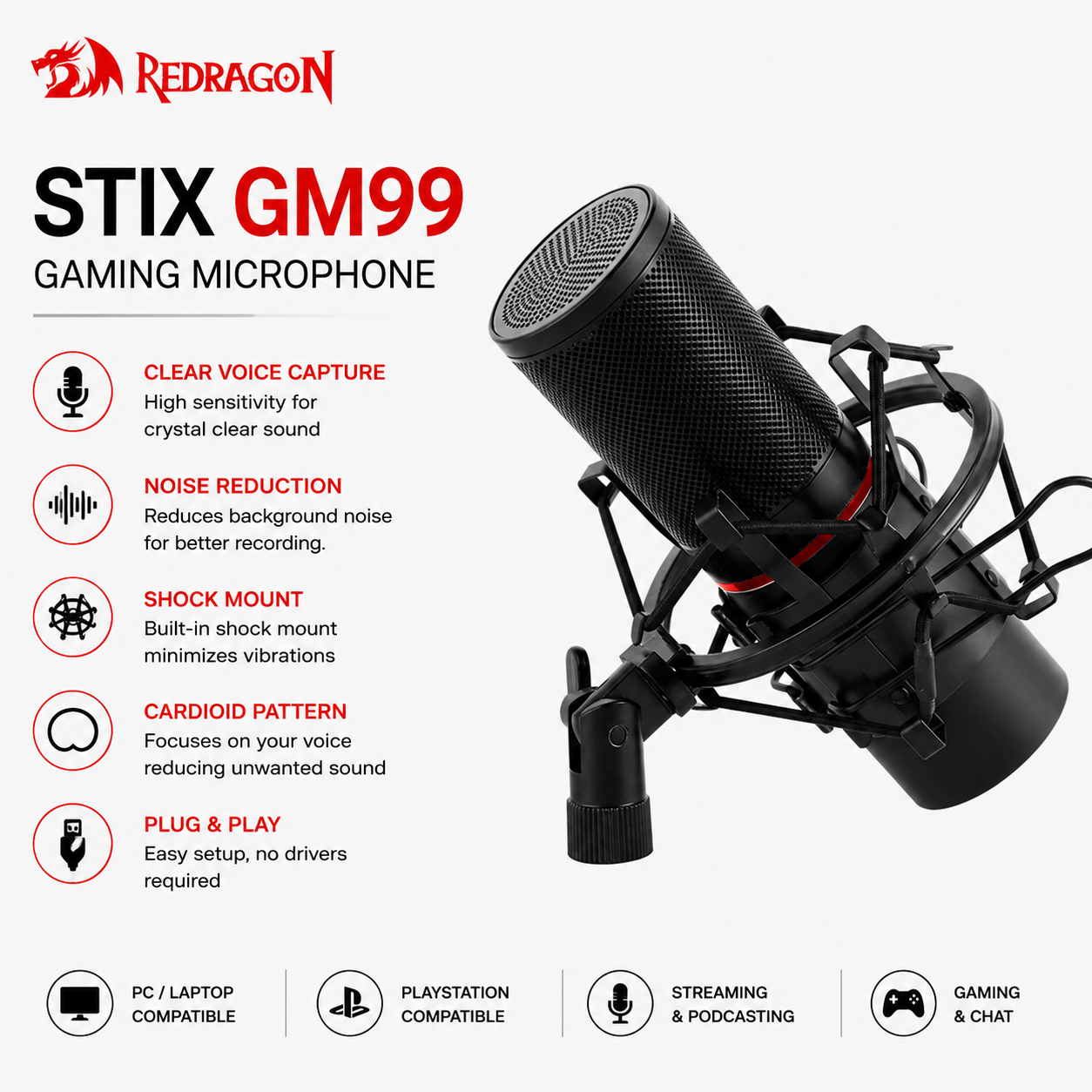 REDRAGON STIX GM99 Gaming Microphone (750W-SATA-PSU)