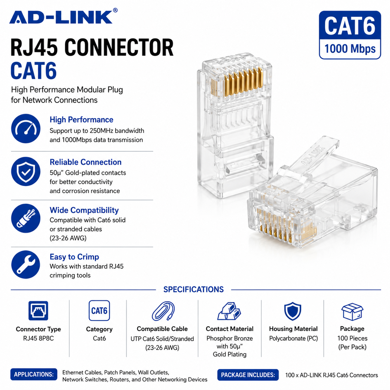 RJ45 Connector Cat6 AD-Link (AMP-RJ45-CONNECTORS)