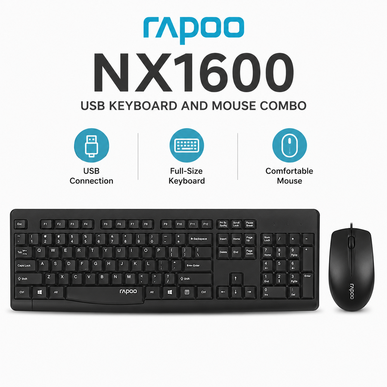 Rapoo NX1600 USB Keyboard and Mouse Combo (X260SB)