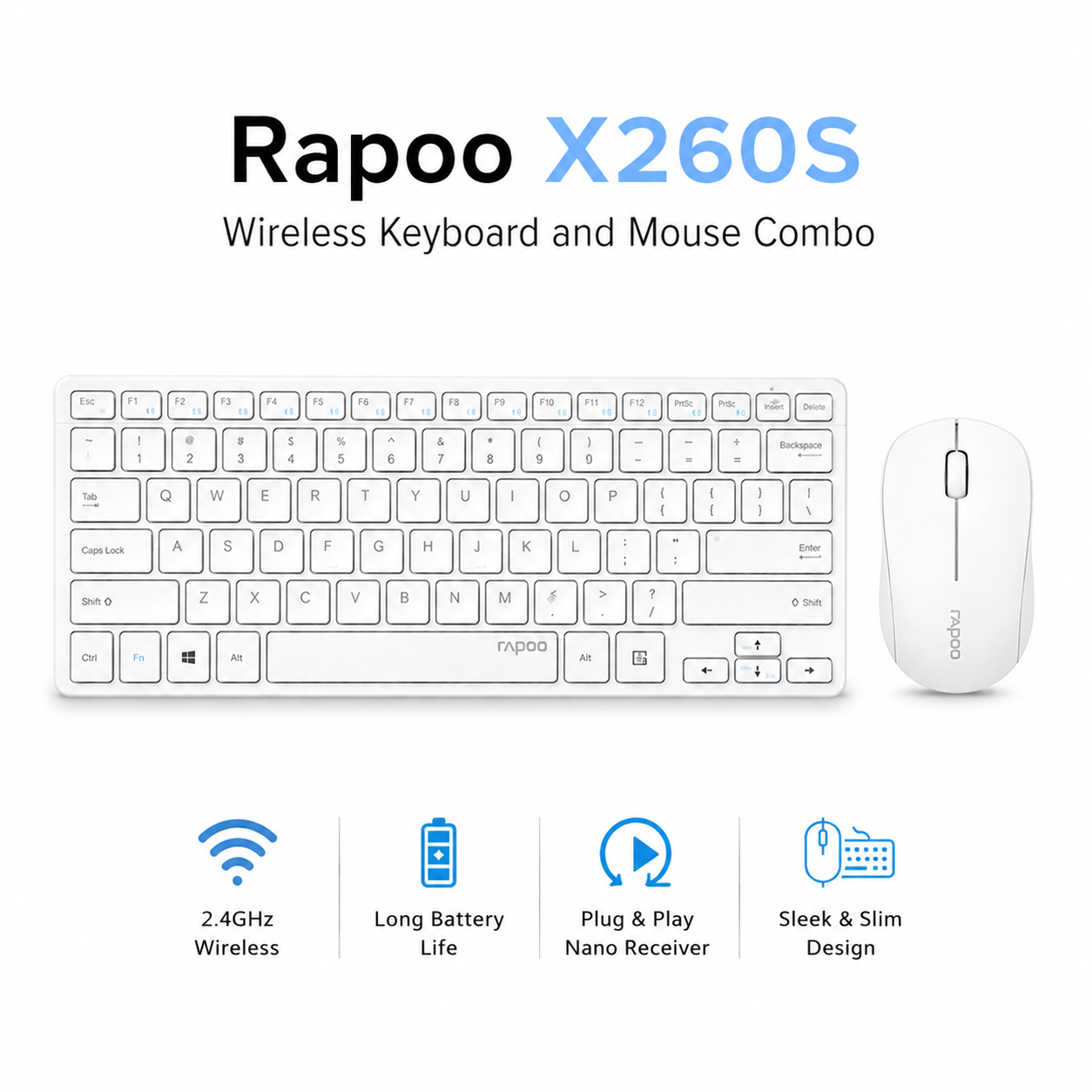 Rapoo X260S Wireless Keyboard and Mouse Combo white (GW900)