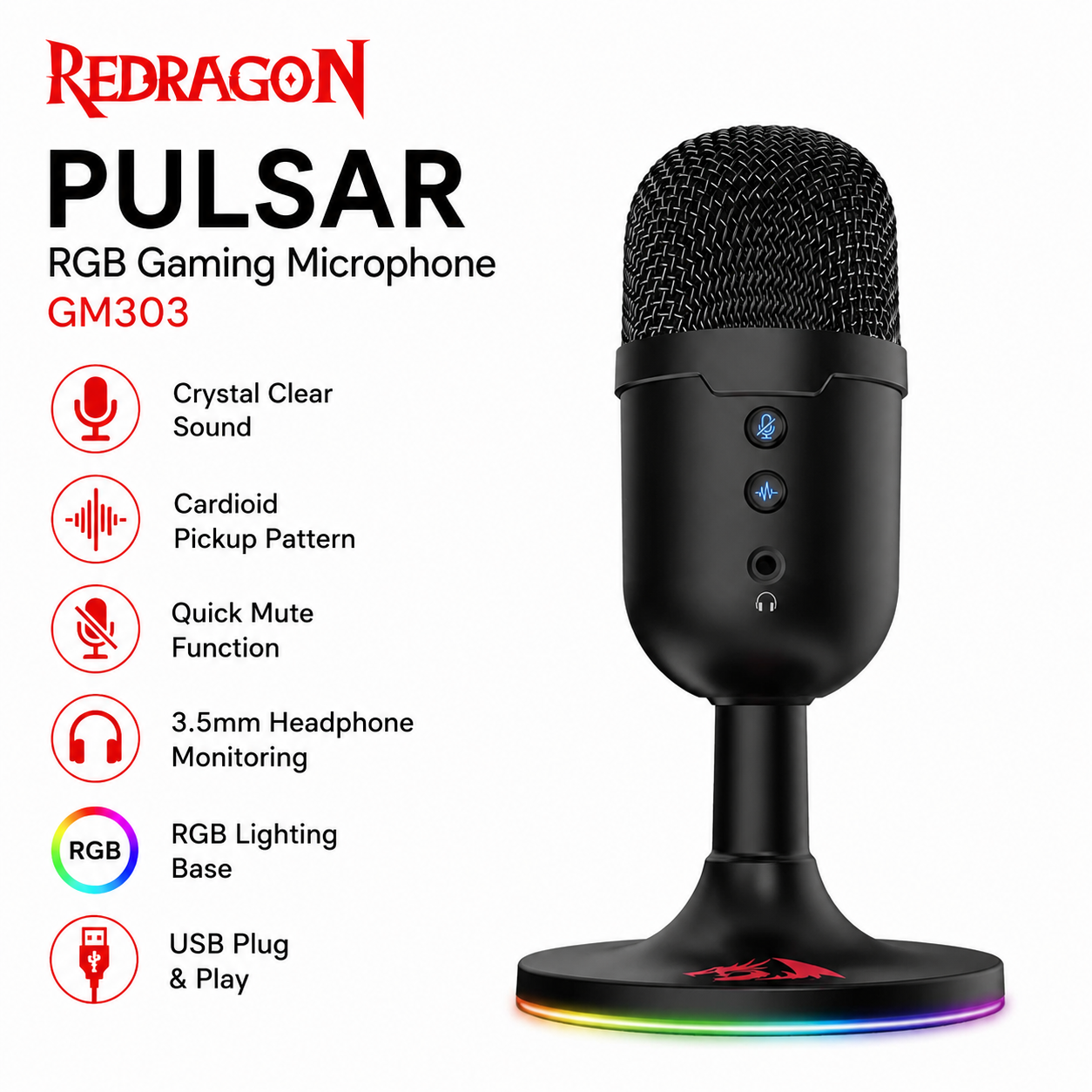 Redragon Pulsar RGB Gaming Microphone GM303 (GM200)