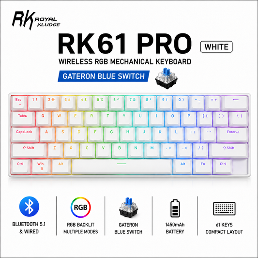 Royal Kludge RK61 PRO wireless RGB Gateron (Blue Switch) - white Mechanical Gaming Keyboard (RK61-PRO)