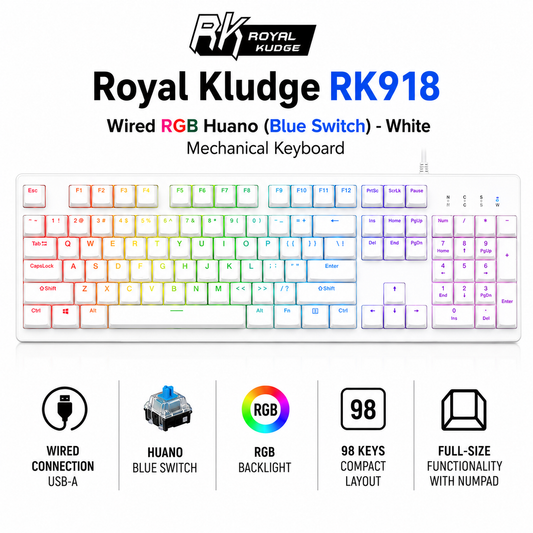 Royal Kludge RK918 wired RGB Huano (Blue switch) - white Mechanical Gaming Keyboard (RK918)