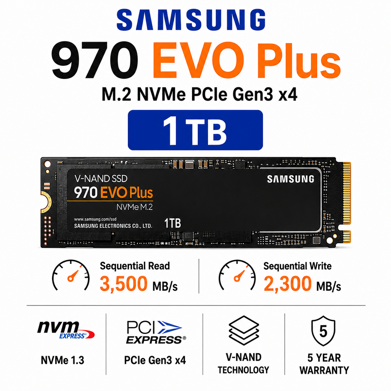 SAMSUNG 970 EVO Plus M.2 1TB NVME PCIe Gen3 x4 (MZ-V7S1T0BW)