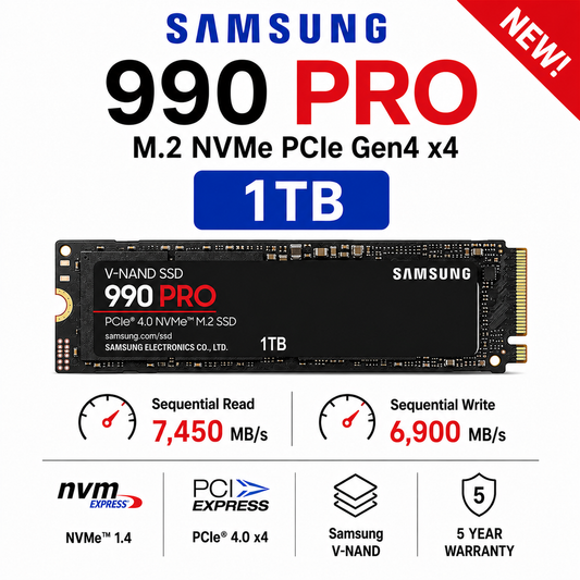 SAMSUNG 990 PRO M.2 1TB NVME PCIe Gen4 x4 NEW! (MZ-V9P1T0BW)