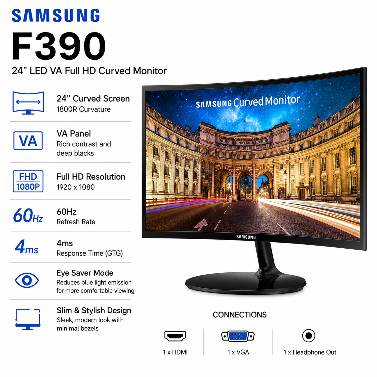 SAMSUNG F390 24" LED VA Full HD Curved Monitor (LC24F390FHEXXP)