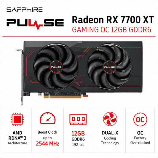 SAPPHIRE Radeon RX 7700 XT PULSE GAMING OC 12GB GDDR6 (11335-04-20G)