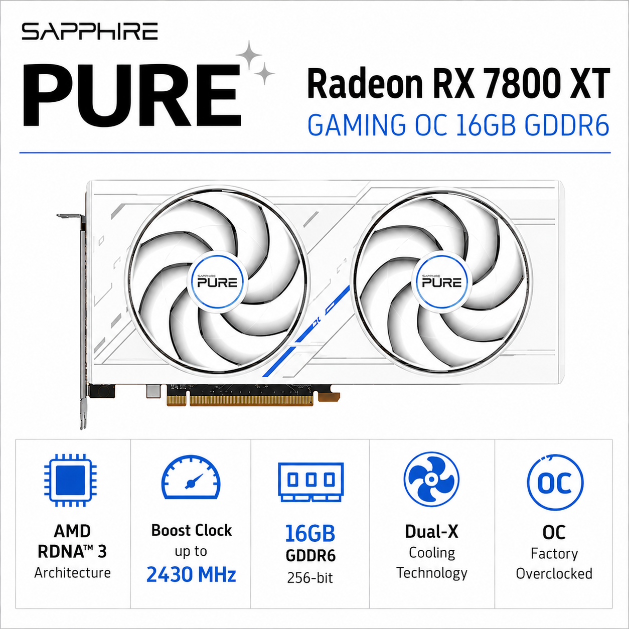 SAPPHIRE Radeon RX7800 XT PURE GAMING OC 16GB GDDR6 (11325-03-20G)
