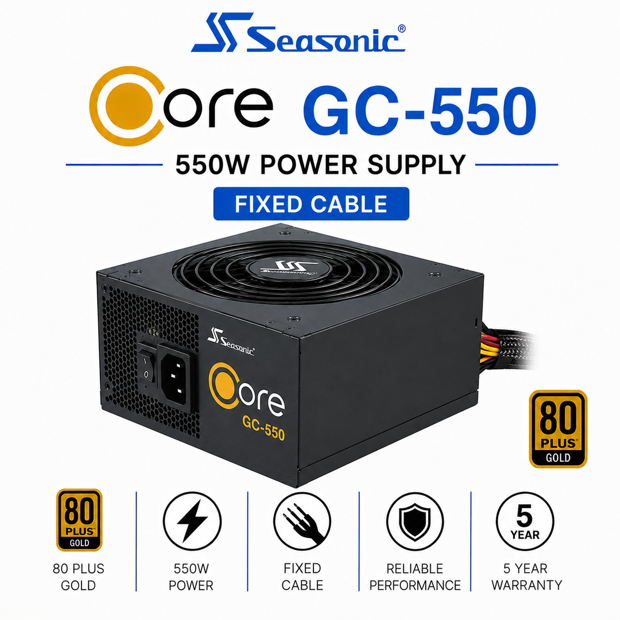 SEASONIC Core GC-550 - 550W 80 Plus Gold Fixed Cable (SSR-500LC)