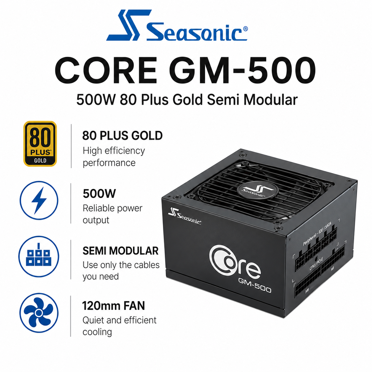 SEASONIC Core GM-500 - 500W 80 Plus Gold Semi Modular (SSR-650LC)
