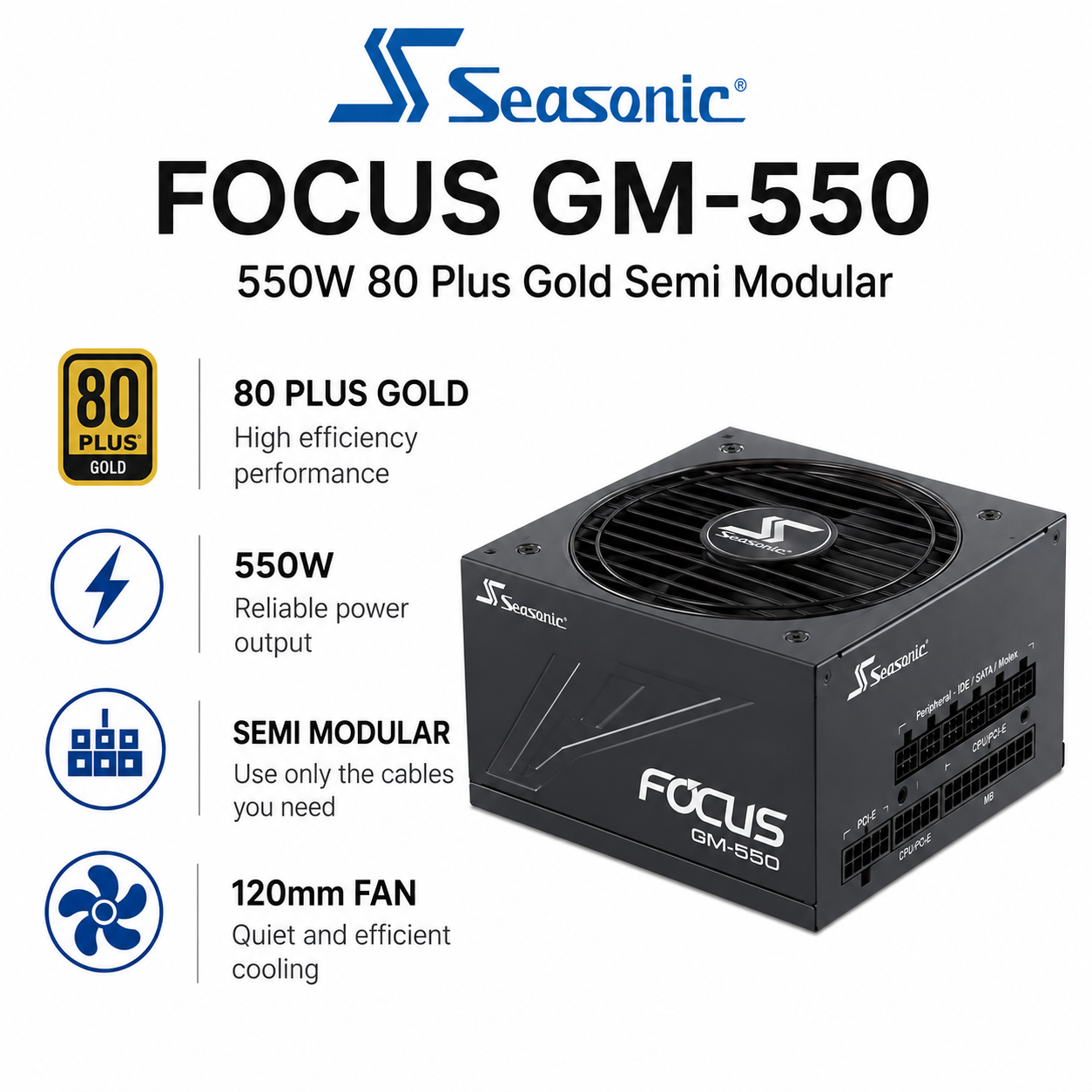SEASONIC Focus GM-550 - 550W 80 Plus Gold Semi Modular (SSR-550LM)