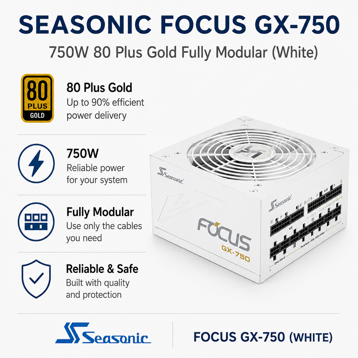 SEASONIC Focus GX-750 - 750W 80 Plus Gold Fully Modular (White) (SSR-750FX)