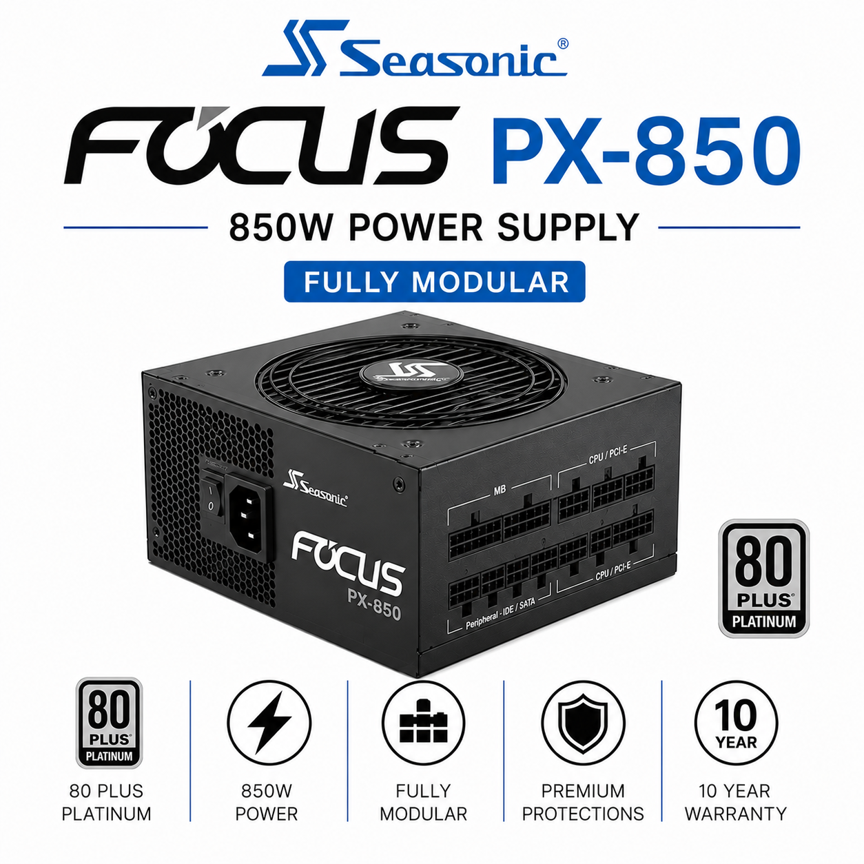 SEASONIC Focus PX-850 - 850W 80 Plus Platinum Fully Modular (SSR-750PX)