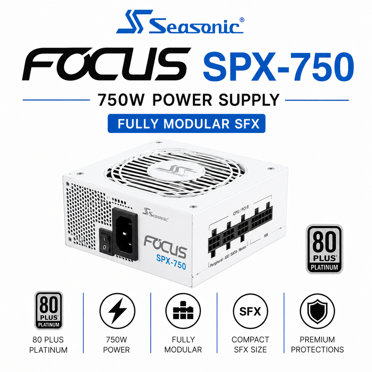 SEASONIC Focus SPX-750 - 750W 80 Plus Platinum Fully Modular SFX - White (SSR-650SGX)