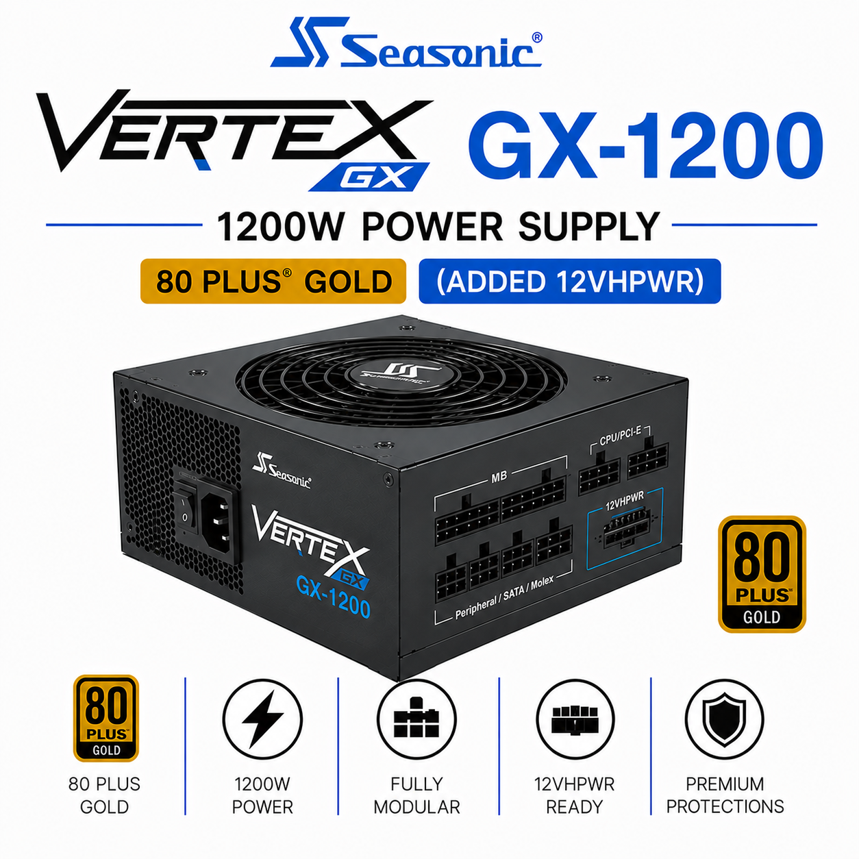 SEASONIC Vertex GX-1200 - 1200W 80 Plus Gold (Added 12VHPWR) (VERTEX-GX-1000)