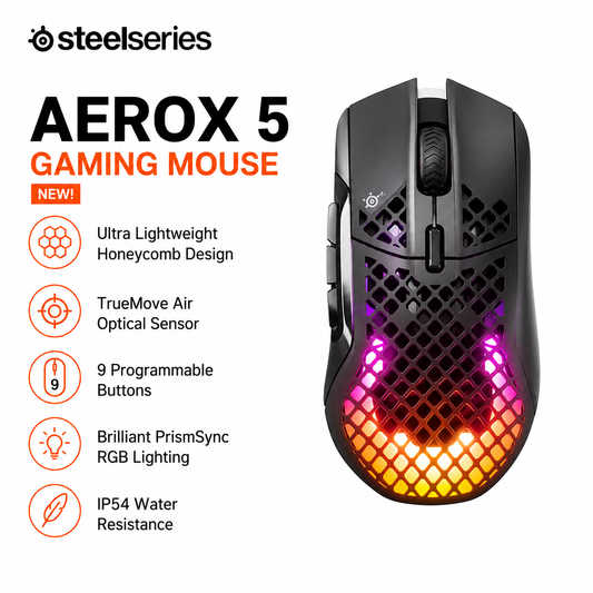 STEELSERIES AEROX 5 GAMING MOUSE NEW! (62401)