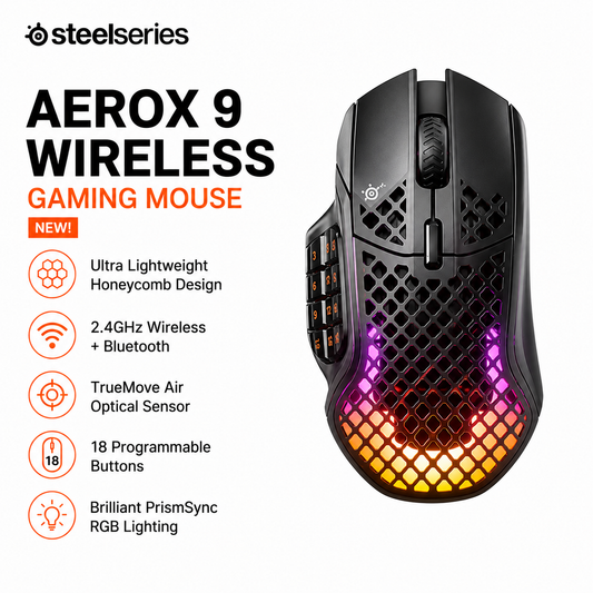 STEELSERIES AEROX 9 WIRELESS GAMING MOUSE NEW! (62618)
