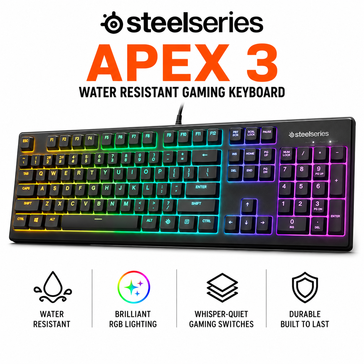 STEELSERIES APEX 3 WATER RESISTANT GAMING KEYBOARD (64801)