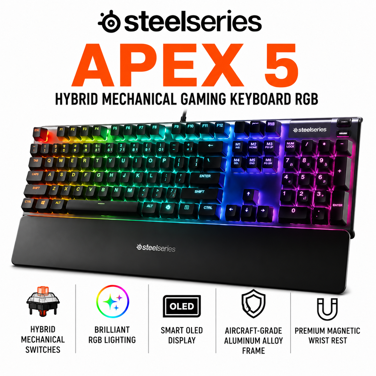 STEELSERIES APEX 5 HYBRID MECHANICAL GAMING KEYBOARD RGB (64532)
