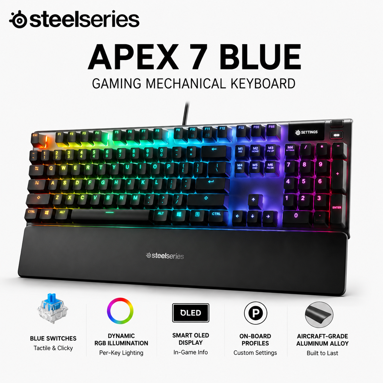 STEELSERIES APEX 7 BLUE GAMING MECHANICAL KEYBOARD (64636)