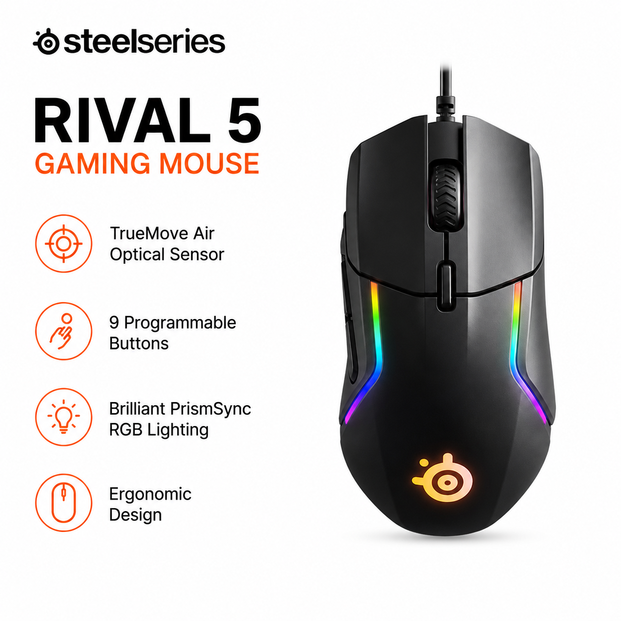 STEELSERIES RIVAL 5 GAMING MOUSE (62551)