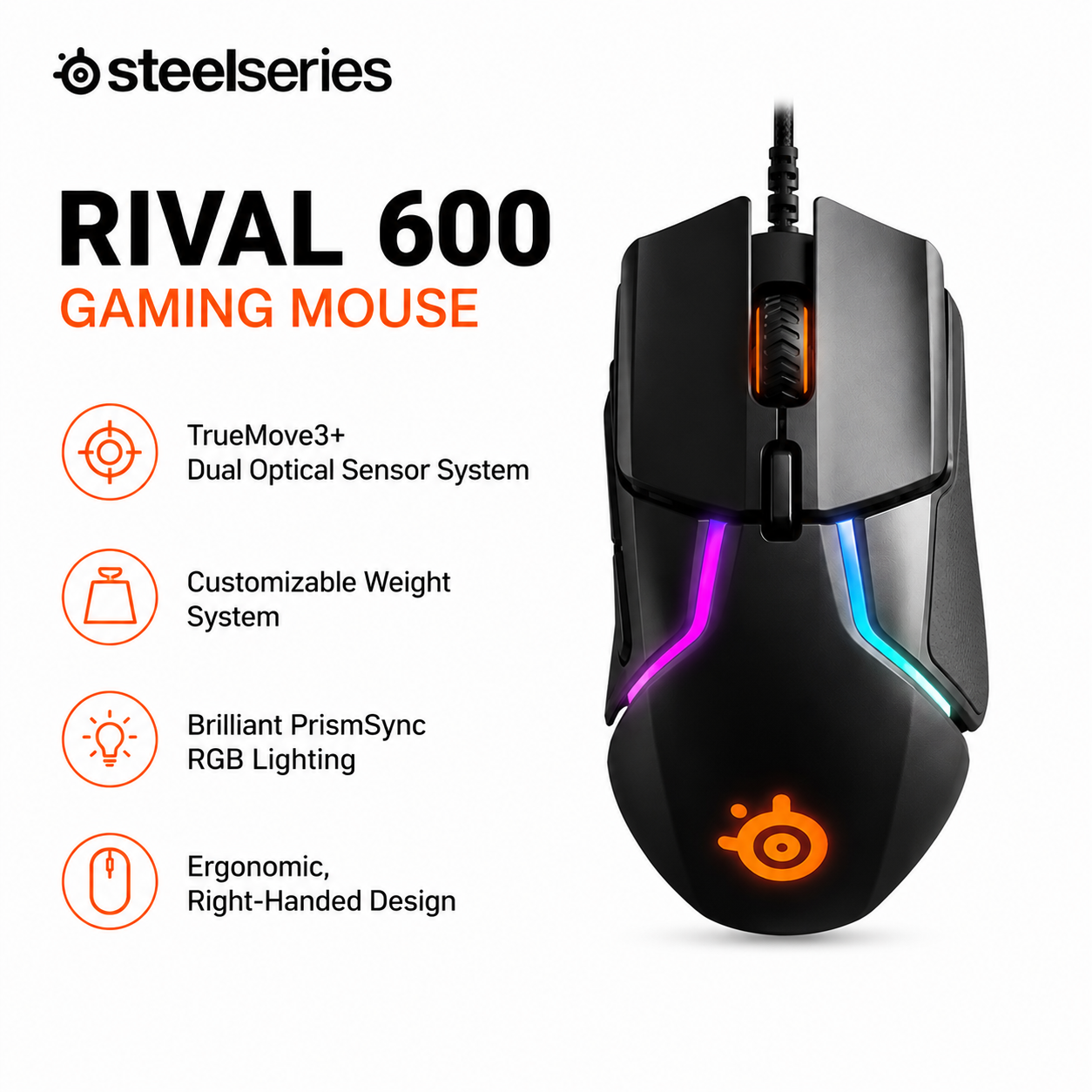 STEELSERIES RIVAL 600 GAMING MOUSE (62446)