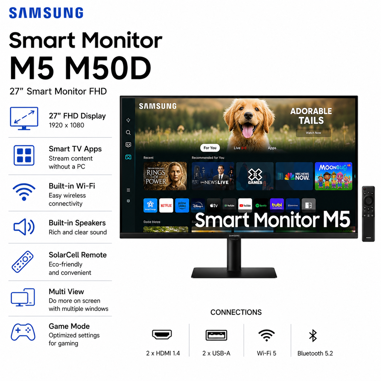 Samsung 27" Smart Monitor M5 M50D FHD (LS27DM500EEXXP)