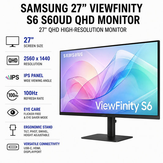 Samsung 27" ViewFinity S6 S60UD QHD Monitor (LS27D604UAEXXP)
