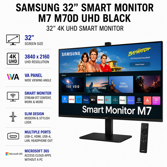Samsung 32" Smart Monitor M7 M70D UHD Black (LS32DM700UEXXP)