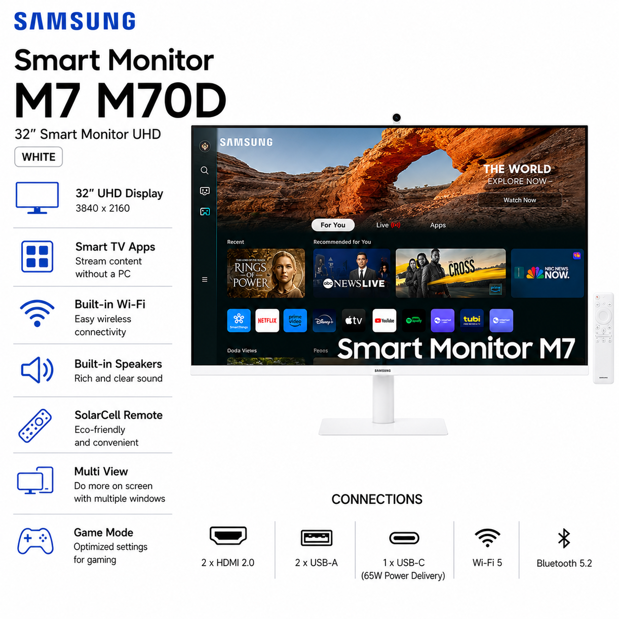 Samsung 32" Smart Monitor M7 M70D UHD White (LS32DM701UEXXP)