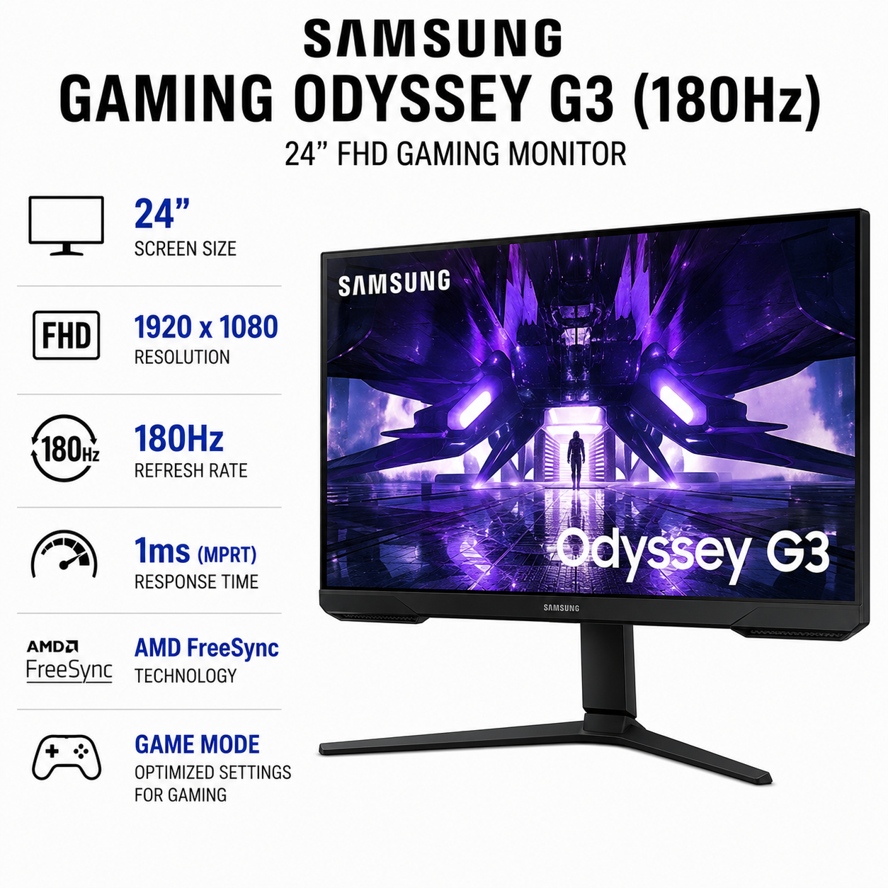 Samsung GAMING ODYSSEY G3 (180Hz) (LS27DG302EEXXP)