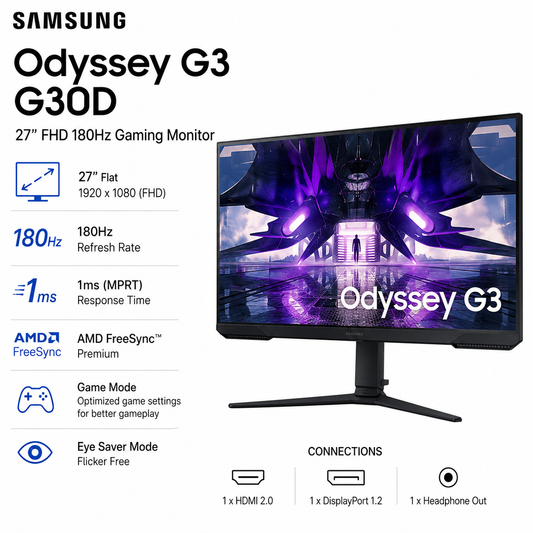 Samsung Odyssey G3 27" G30D FHD 180Hz Gaming Monitor (LS27DG302EEXXP)