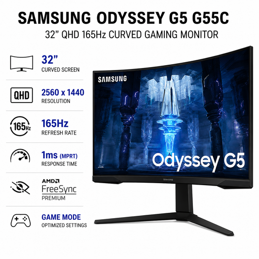 Samsung Odyssey G5 32" G55C QHD 165Hz Curved Gaming Monitor (LS32CG552EEXXP)