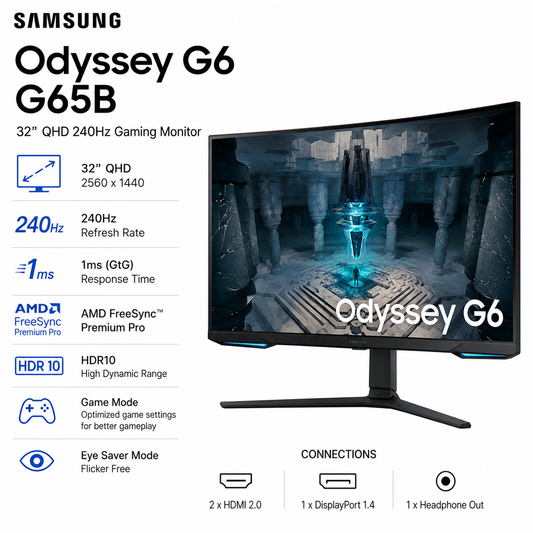 Samsung Odyssey G6 32" G65B QHD 240Hz Gaming Monitor (LS32BG652EEXXP)