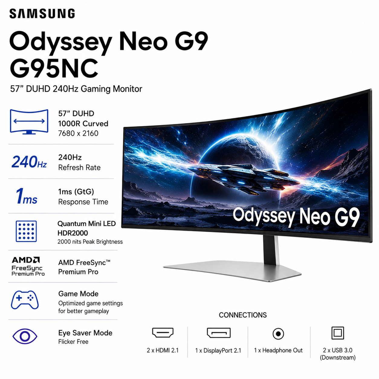 Samsung Odyssey Neo G9 57" G95NC DUHD 240Hz Gaming Monitor (LS57CG952NEXXP)