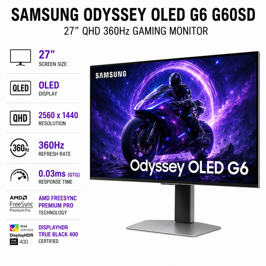 Samsung Odyssey OLED G6 27" G60SD QHD 360Hz Gaming Monitor (LS27DG602SEXXP)