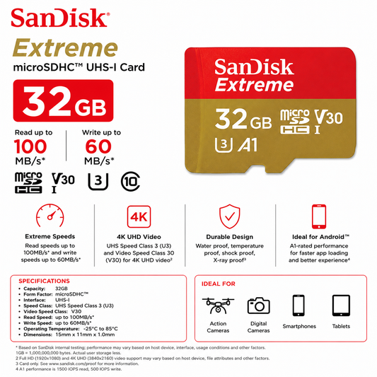 Sandisk Extreme 32GB Micro SD 100/60 MB/S (SDSQXVF-032G-GN6MA)