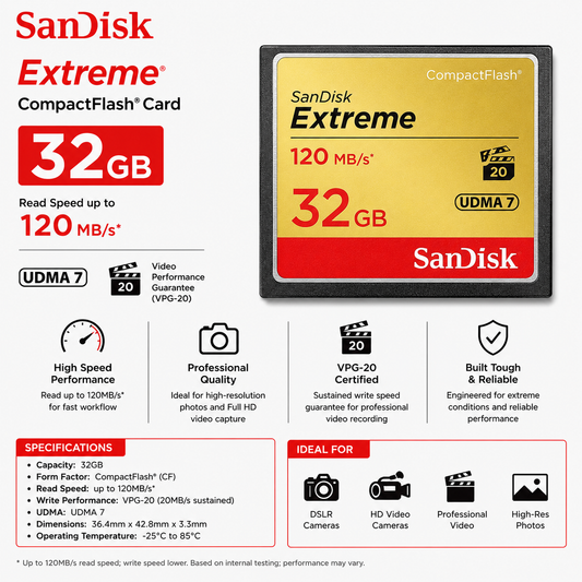 Sandisk Extreme CF Card 32gb 120mbps (SDCFXSB-032G-G46)