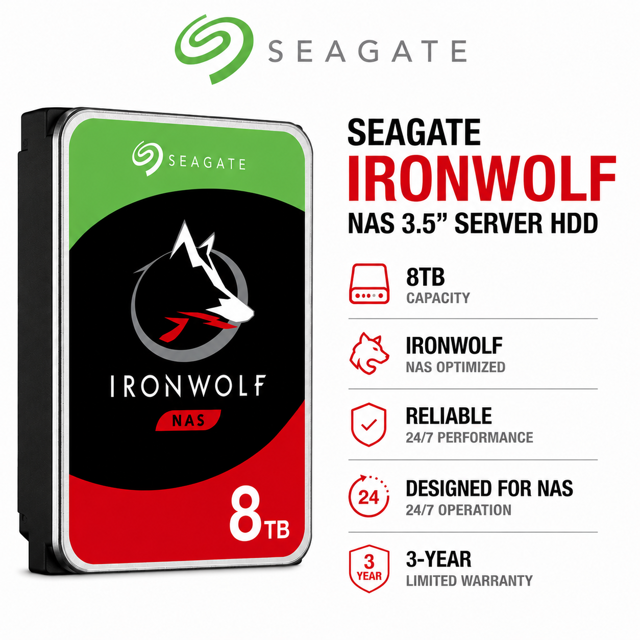 Seagate 8TB IRONWOLF NAS 3.5" SERVER HDD (ST6000VN001)