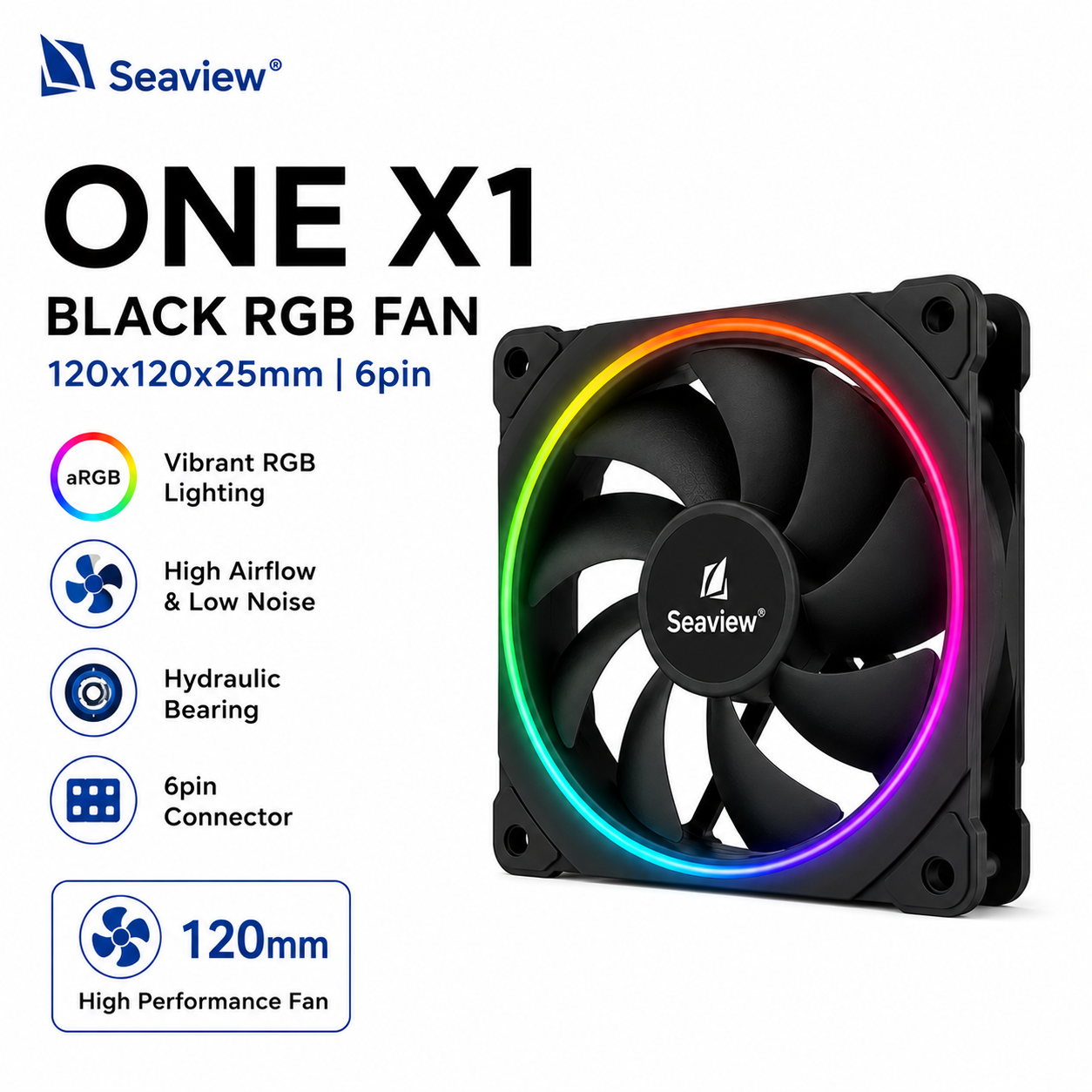 Seaview One X1 Black RGB Fan 120x120x25 6pin (VERTEX-GX-850)